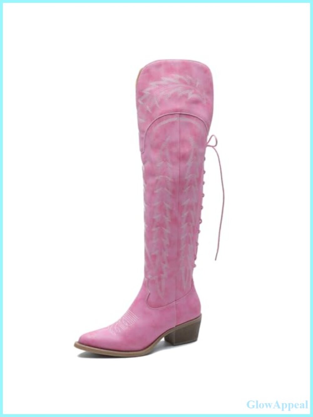 Women's Vegan Faux Leather Over the Knee Western Cowboy Boots Low Block Heel